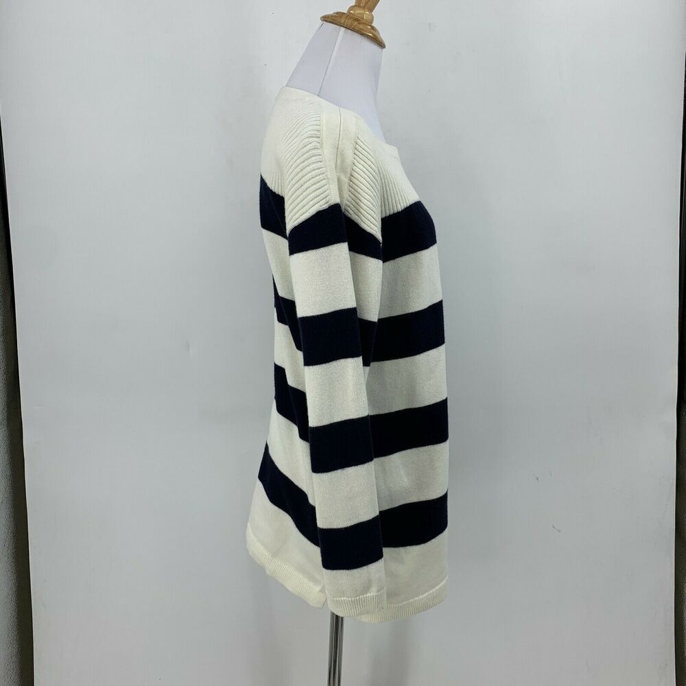 Talbots Striped Sweater Women L Large Navy White Boat Neck Rib Contrast Pullover - Picture 5 of 11